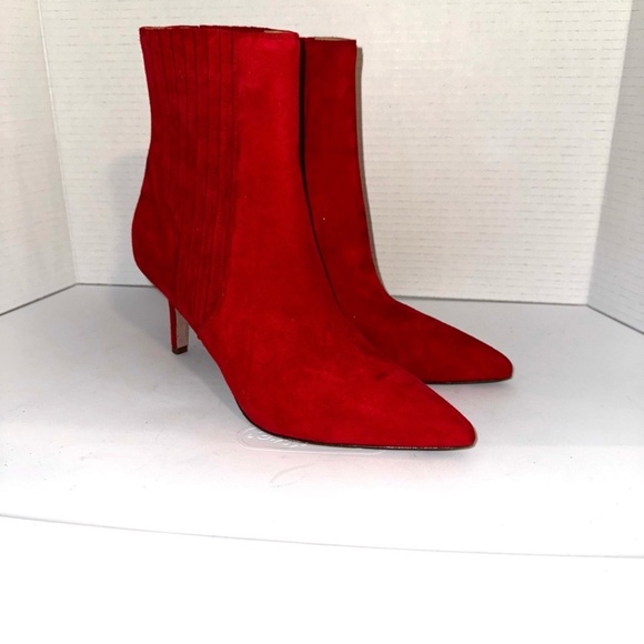 Veronica Beard Lisa Pointy Toe Red Suede Ankle Boots 7 - Picture 1 of 5